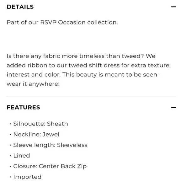 RSVP by Talbots RIBBON TWEED SHIFT DRESS Size 2P - Picture 9 of 10